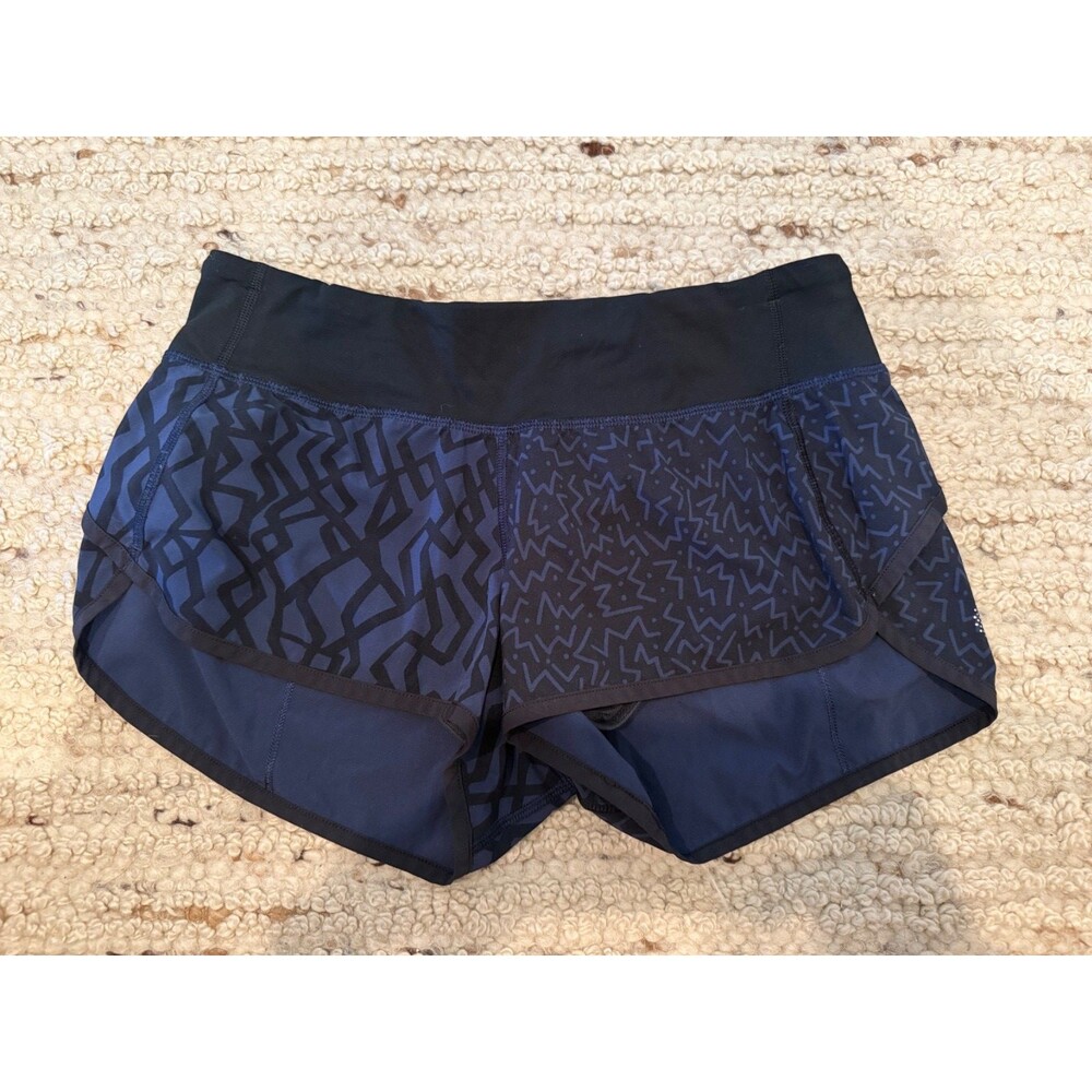 Lululemon SeaWheeze 2015 Speed Shorts Size 6 Navy Black Squiggles Rare